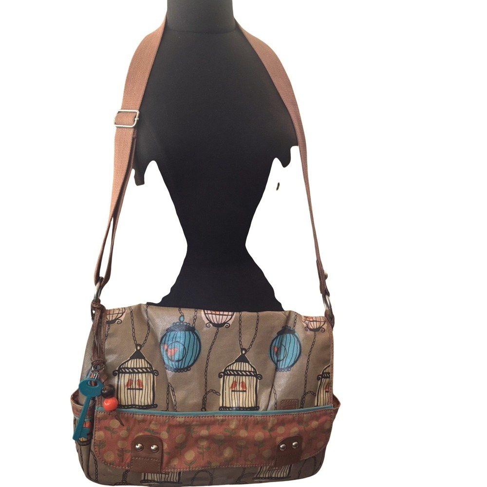 Fossil Key-Per Birdcage  Coated Canvas Messenger Bag Brown Teal
2011 15x10x5"